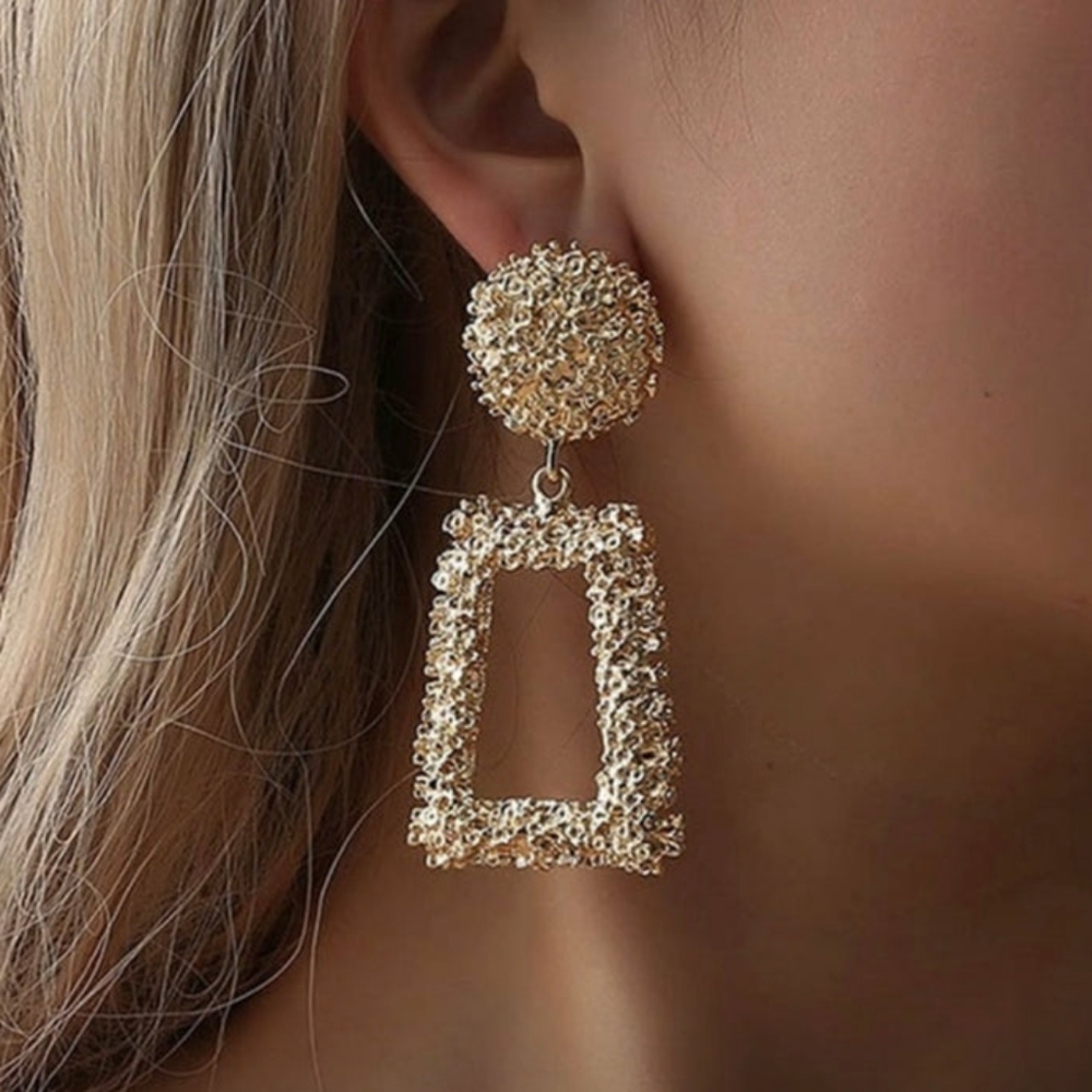 GEOMETRIC TRAPEZOIDAL LONG METAL EARRINGS - GOLD & SILVER BUNDLE